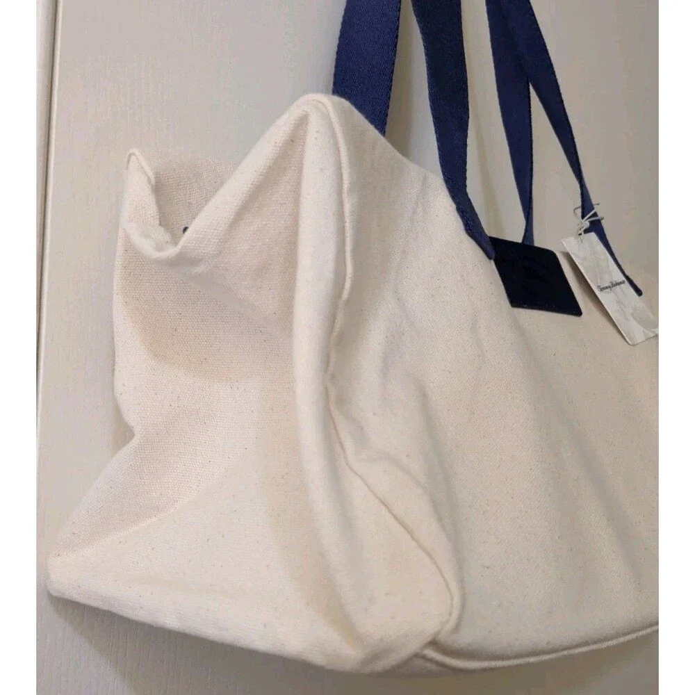 Tommy Bahama Duffle Travel Weekender Canvas Bag Blue Cream Unisex NWT